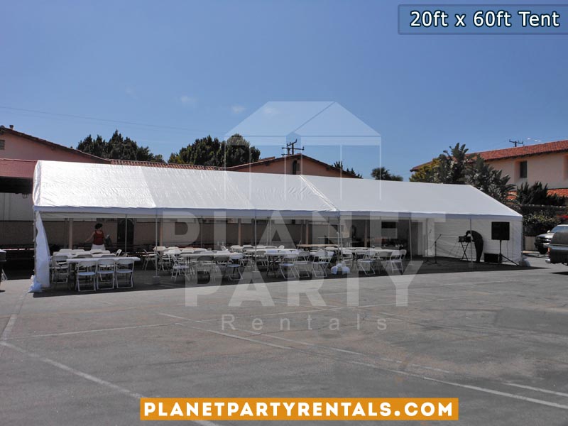 20ft x 60ft White Party Tent with Sidewalls | San Fernando Valley Tent Rentals | Party Rental Equipment