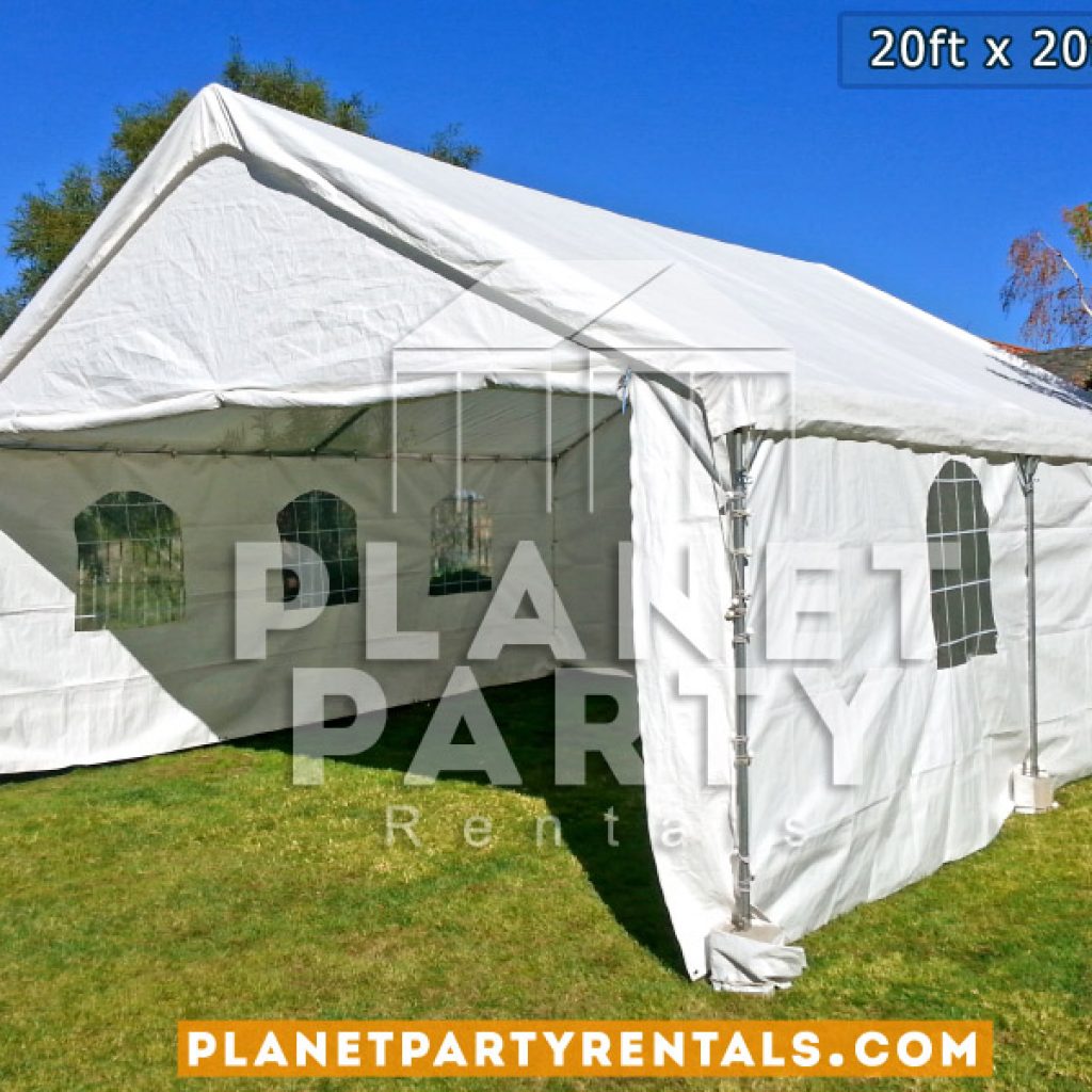 White party tent with window walls