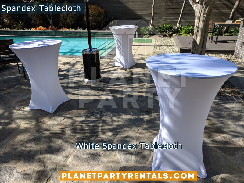White Cocktail Tablecloth Spandex on Wooden Cocktail Table 